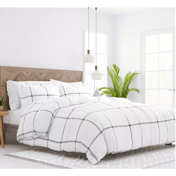 Home Collection Premium Ultra Soft Grid Duvet Cover Set - FULL/QUEEN - Picture 1 of 4